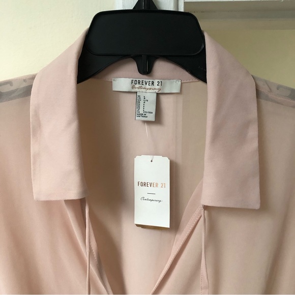 Forever 21 contemporary self tie bodysuit sheer blouse 🪷 blush pink 🪷 Large 🪷 - Picture 5 of 9